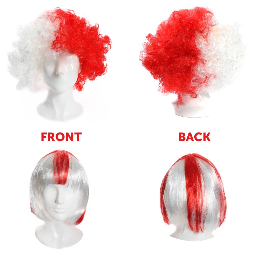 England Flag Afro Wig & Red Bob Wig Duo
