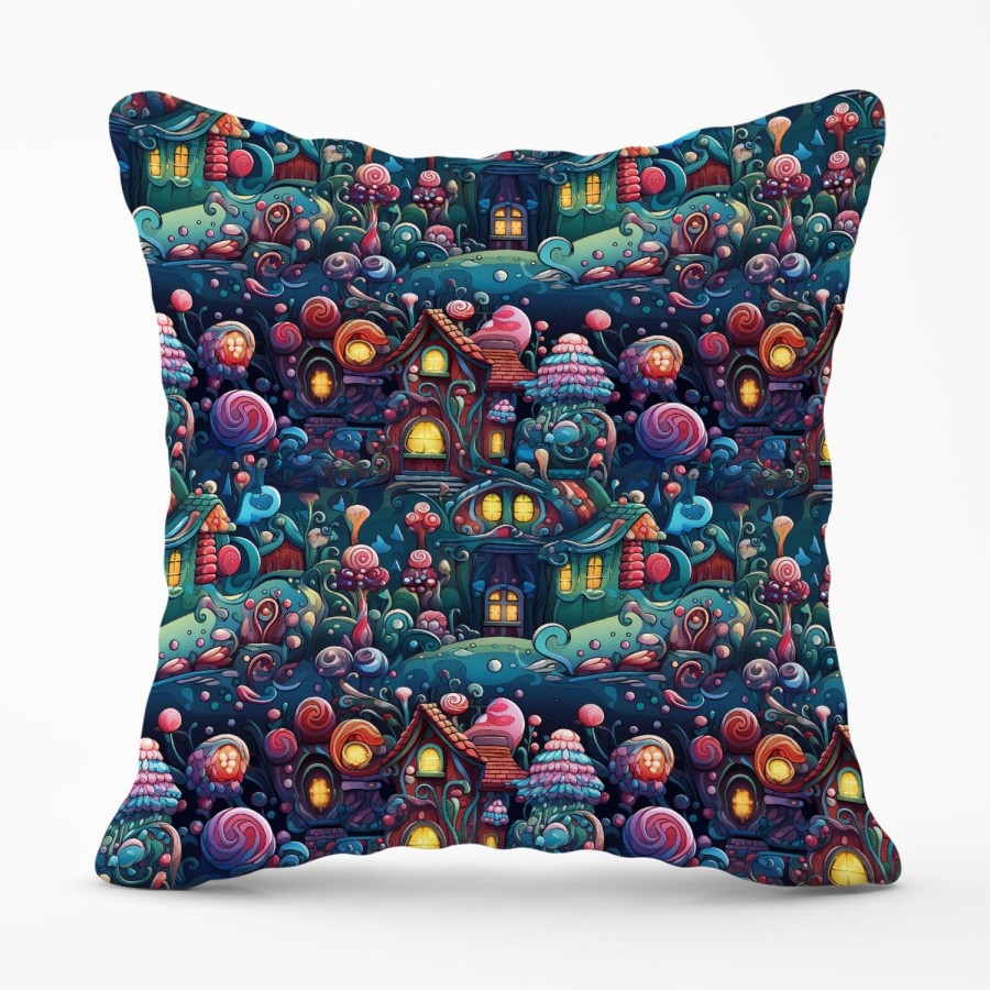 Whimsical Gingerbread House Pattern Outdoor Cushion