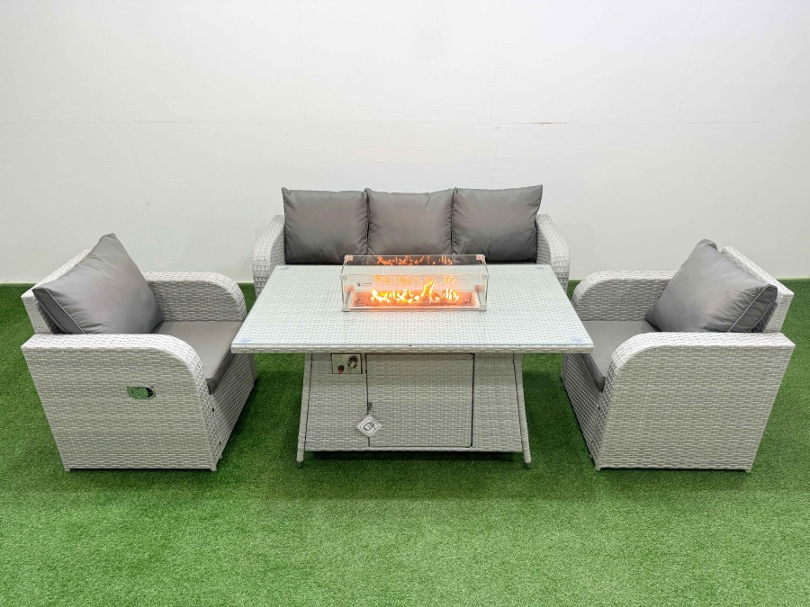 Click to view product details and reviews for Fimous Pe Rattan Garden Furniture Set Reclining Chair Sofa Lounge Sofa Set Firepit Dining Table Light Grey.