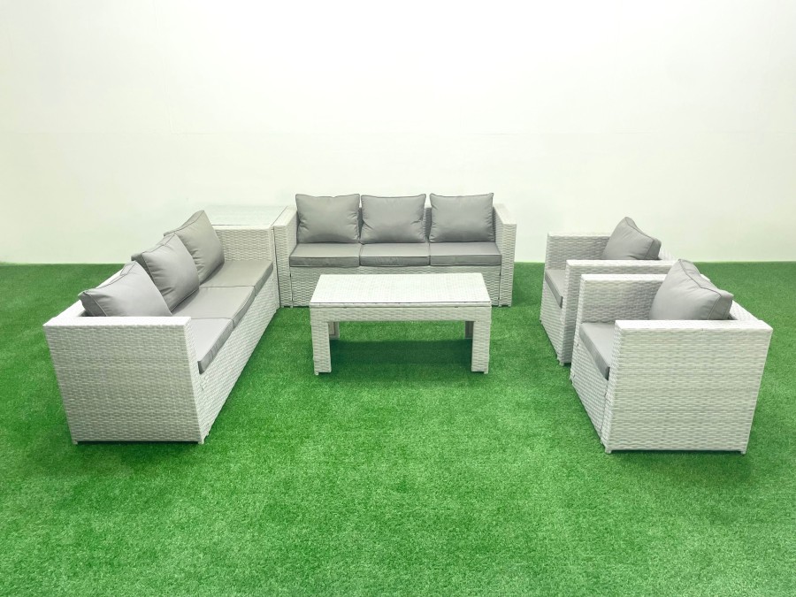 Click to view product details and reviews for Fimous Outdoor Garden Furniture Rattan Sofa Set With 2 Armchairs Oblong Coffee Table Side Table Light Grey Mixed. Click to view product details and reviews for Fimous Outdoor Garden Furniture Rattan Sofa Set With 2 Armchairs Oblong Coffee Table Side Table Light Grey Mixed.
