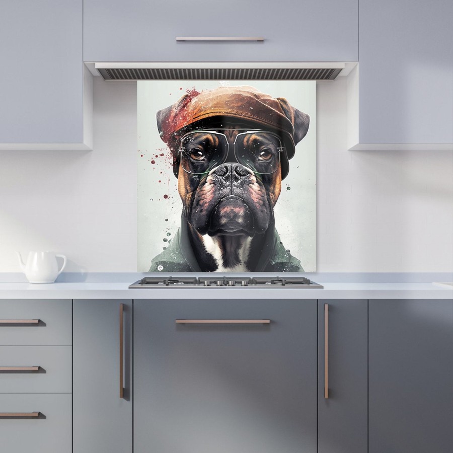 Click to view product details and reviews for Boxer Dog With Hat Splashart Kitchen Splashback W700mm X H650mm.