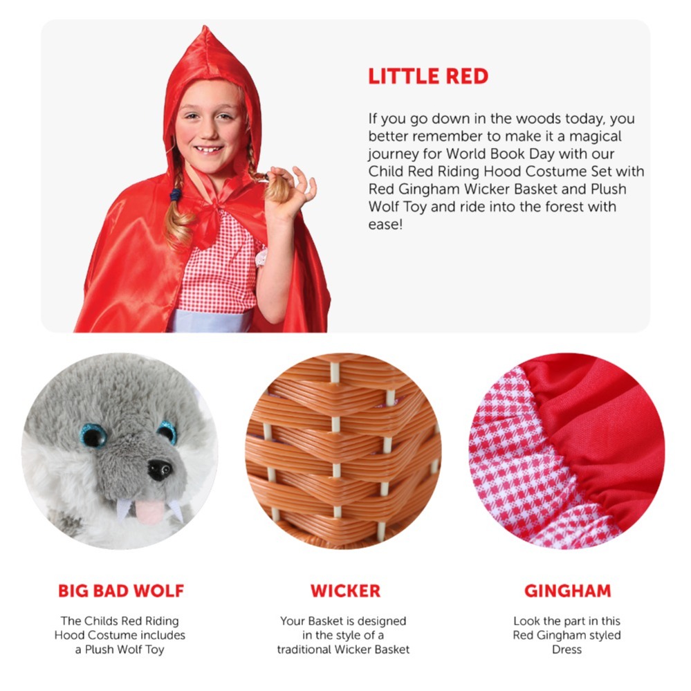 Girls Little Red Riding Hood Costume - with Basket & Wolf