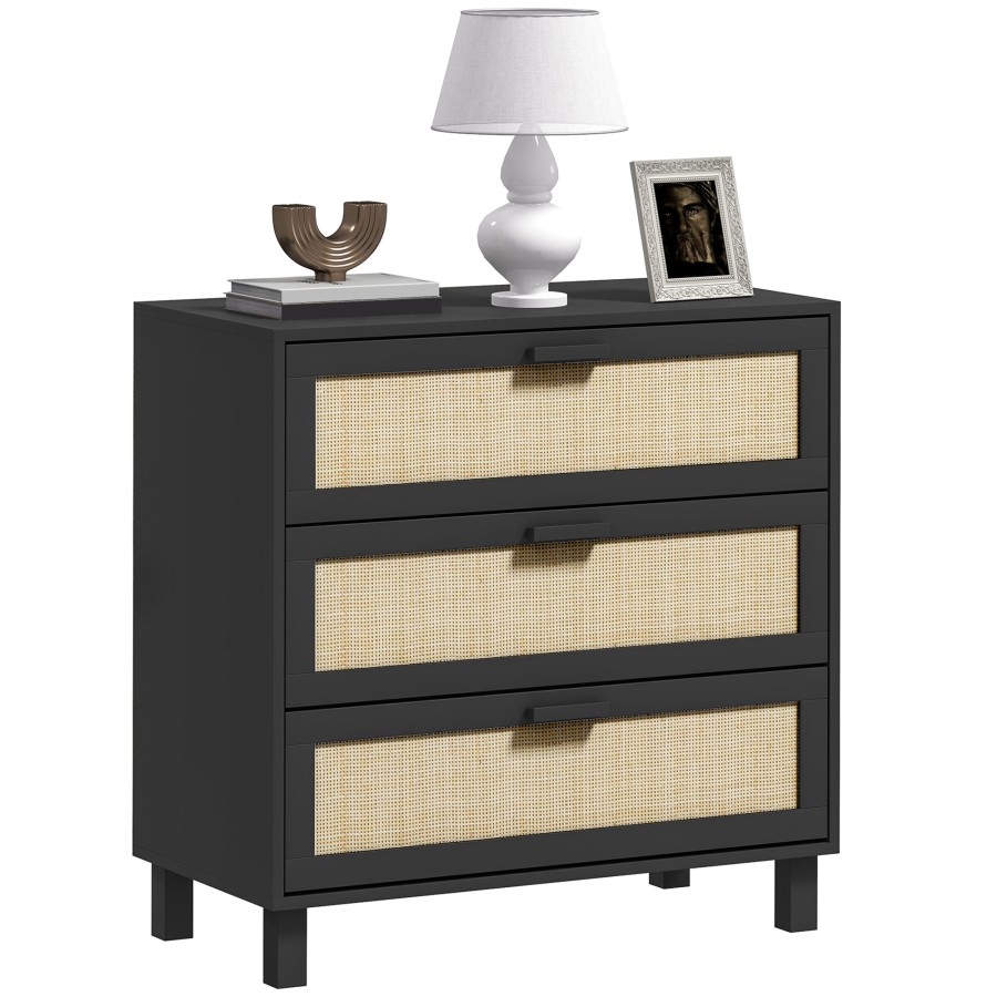 Click to view product details and reviews for Homcom Rattan Bedroom Chest Of Drawers 3 Drawers Storage Unit Boho Dresser For Living Room Hallway Black.