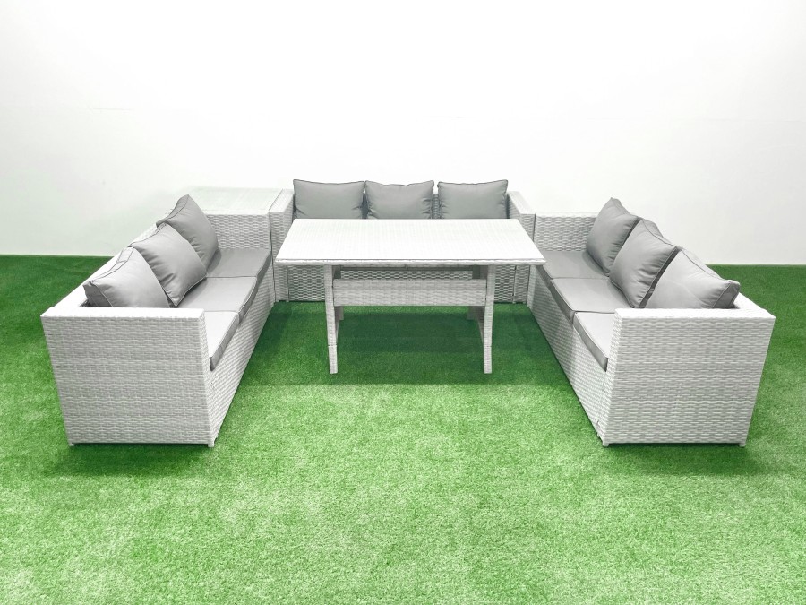 Click to view product details and reviews for Fimous Rattan Garden Outdoor Furniture Set 9 Seater Garden Sofa Rectangulr Dining Table Set With Side Table Light Grey Mixed.