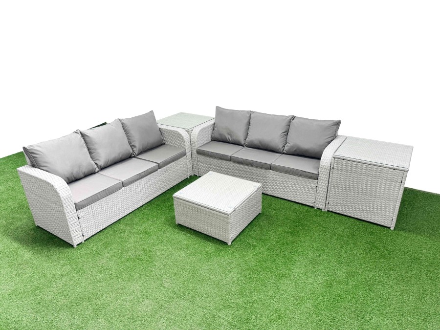 Click to view product details and reviews for Fimous Outdoor Garden Furniture Sets 6 Seater Wicker Rattan Furniture Sofa Sets With Square Coffee Table High Back Lounge Sofa 2 Side Table Light Grey. Click to view product details and reviews for Fimous Outdoor Garden Furniture Sets 6 Seater Wicker Rattan Furniture Sofa Sets With Square Coffee Table High Back Lounge Sofa 2 Side Table Light Grey.
