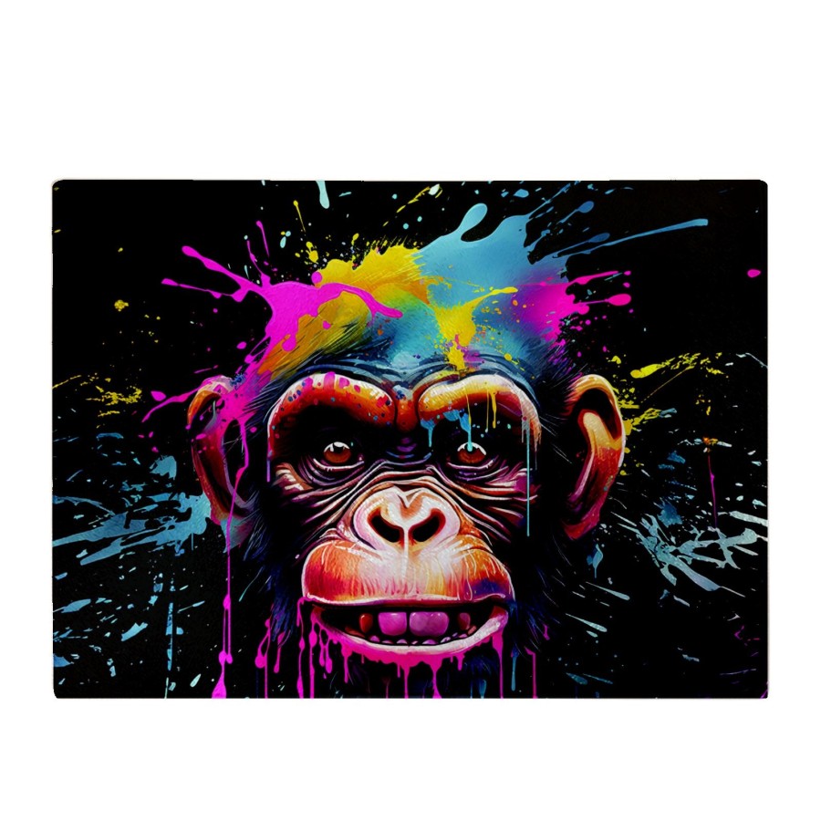 Click to view product details and reviews for Multi Coloured Monkey Face Splashart Glass Chopping Board.