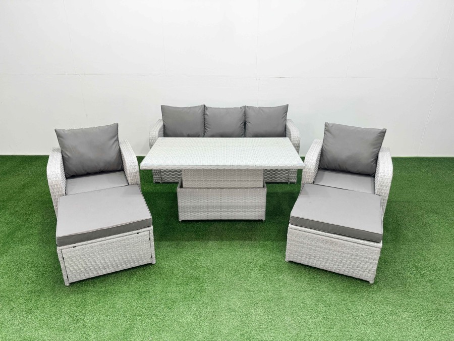 Click to view product details and reviews for Fimous Pe Rattan Garden Furniture Set Reclining Chair Sofa Lounge Sofa Set Adjustable Lifting Dining Or Coffee Table 2 Big Footstool Light Grey.