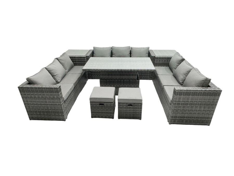 Click to view product details and reviews for Fimous U Shape Rattan Gardern Furniture Dining Sofa Set Adjustable Rising Dining Table With 2 Side Coffee Table Extra 2 Stool.