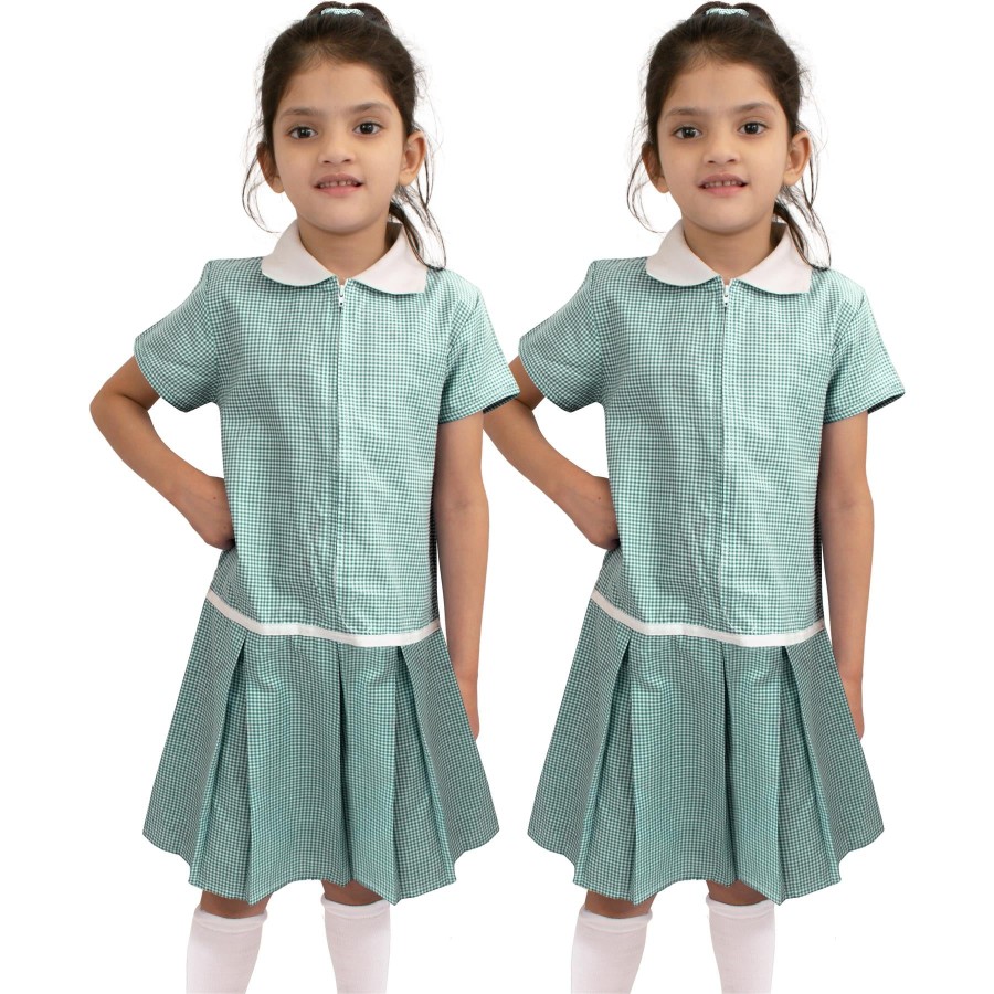 Click to view product details and reviews for Kids Girls 2 Pack Uniform School Zip Up Gingham Dress With Matching Scrunchies 10 11 Years Green.