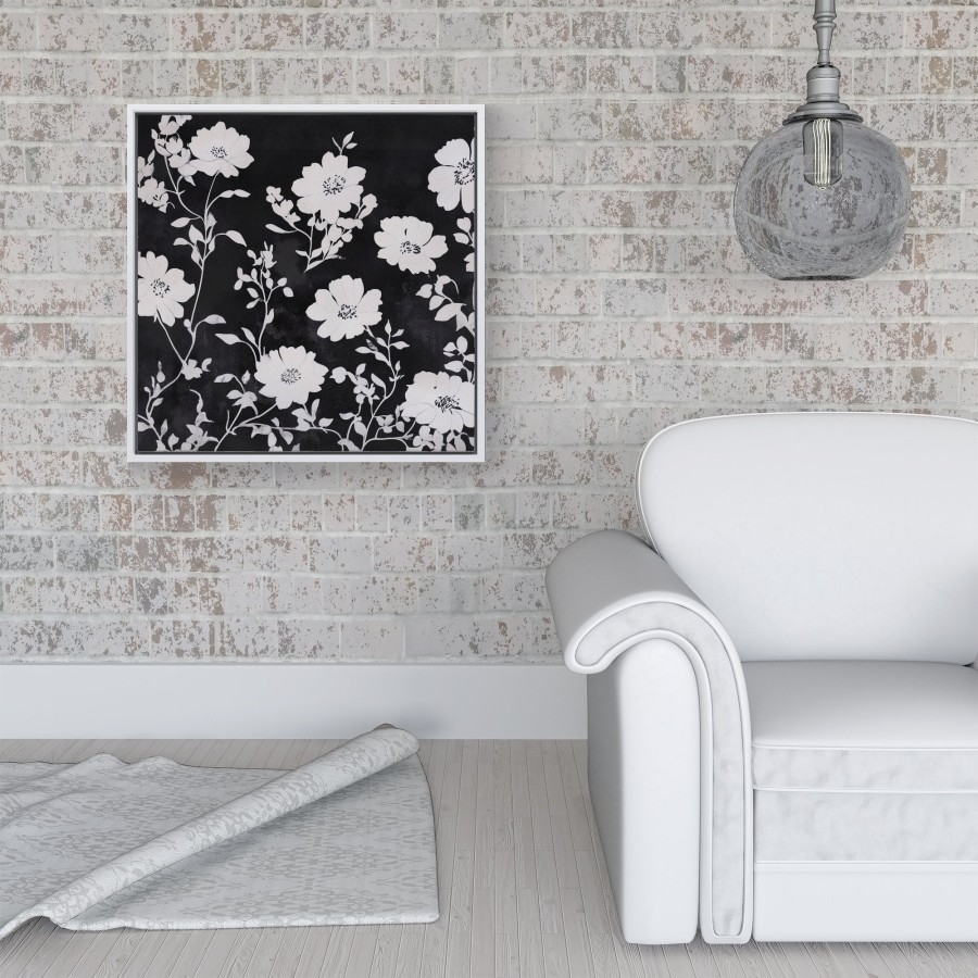 Click to view product details and reviews for Black And White Floral Silhouette Framed Canvas 16 X 16 White.