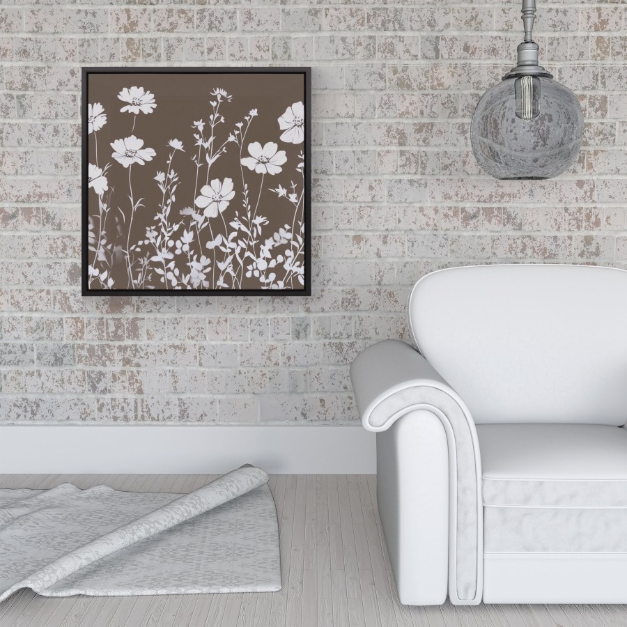 Click to view product details and reviews for Taupe And White Floral Silhouette Framed Canvas 16 X 16 Black.