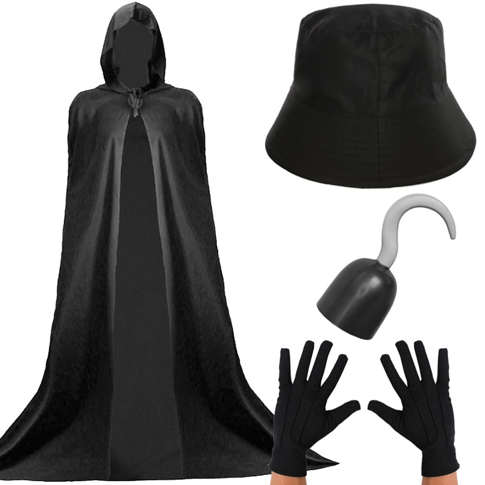Click to view product details and reviews for Hook Villain Costume Set 4 Pcs Hooded Cape Bucket Hat Gloves Hook.
