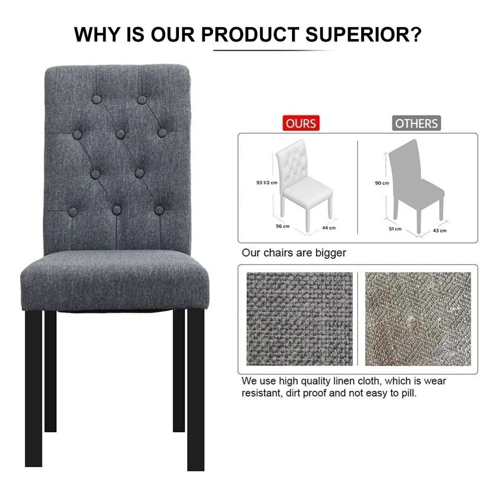 2x Lined Fabric Dining Chairs with Solid Wood Legs - Home or Restaurant