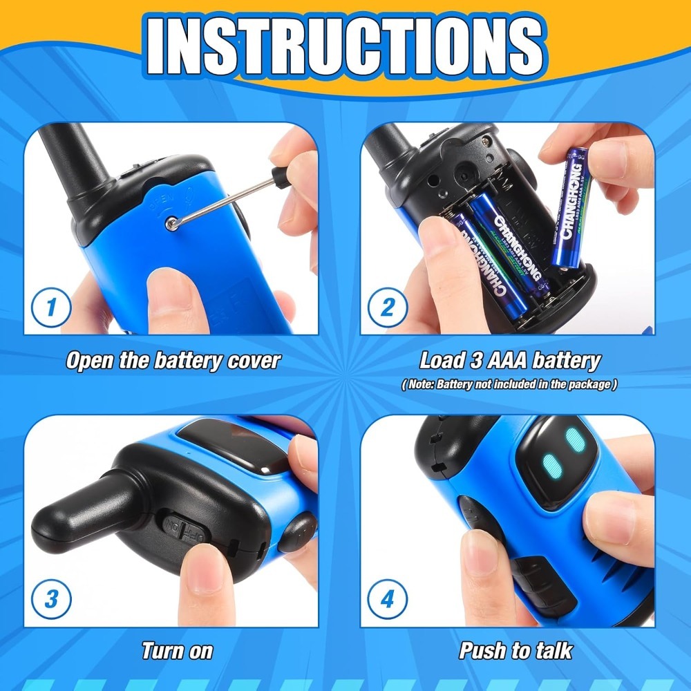 Blue Kids Walkie Talkies - Outdoor Adventure Toys for Ages 3-8, Lightweight