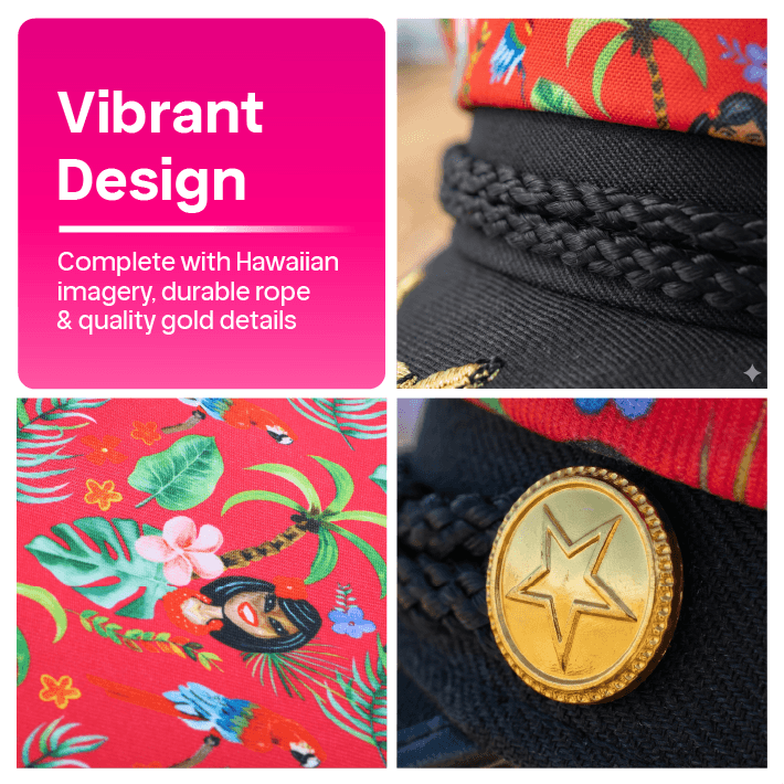 Adults Hawaiian Costume | 2 Pcs | Unisex Red Hawaiian Print Shirt & Sailor Hat