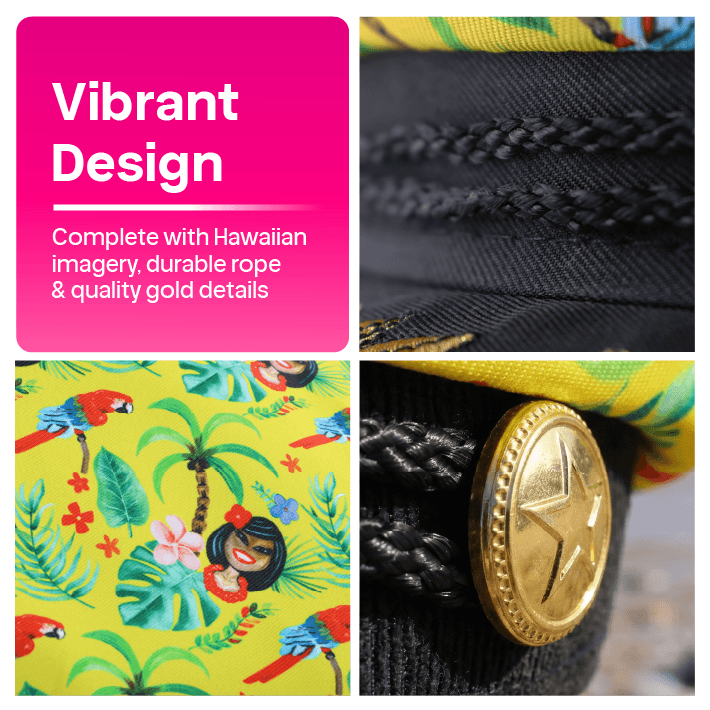 Adults Hawaiian Costume | 2 Pcs | Unisex Yellow Hawaiian Print Shirt & Sailor Hat