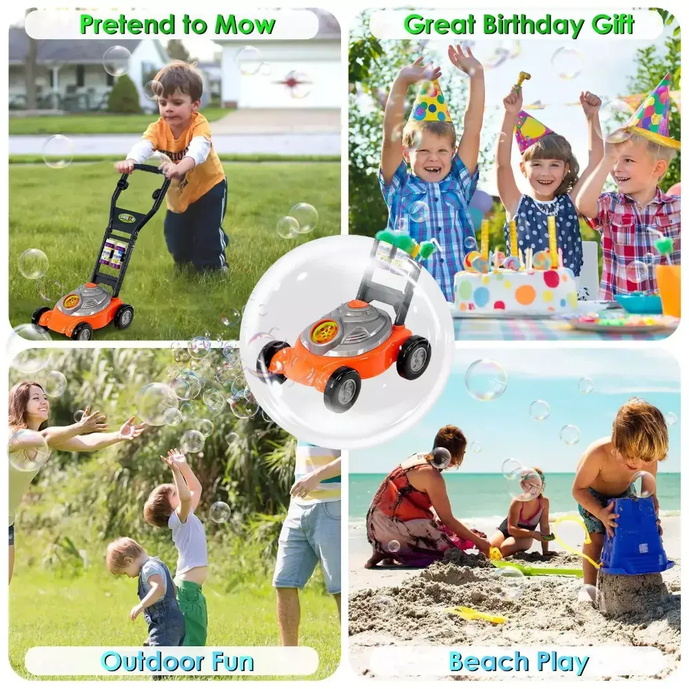 Push Bubble Mower Toy for Kids with Bubble Machine & 2 Bottles