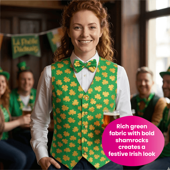 Irish Green Waistcoat & Shamrock Bow Tie