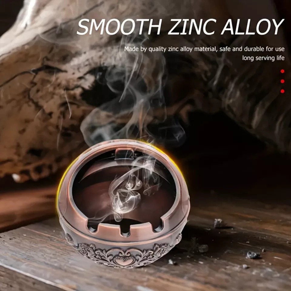 Retro Decorative Ashtray With Lid To Prevent Flying Ash Carved Ashtray