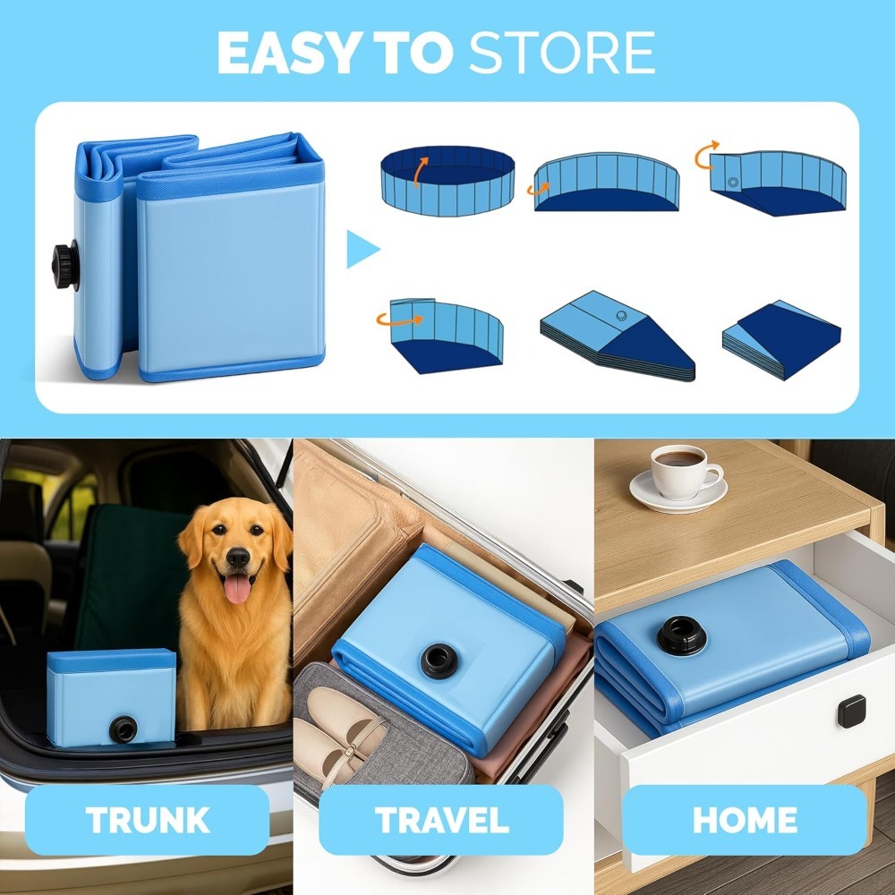 Foldable Dog & Kid Pool - Durable PVC Outdoor Bath, Anti-Slip Base