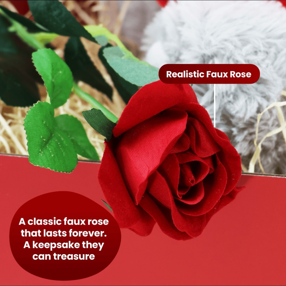 Valentines Day Hamper | 3 Pcs | Grey 'Je T'aime' Teddy, Rose & Candle