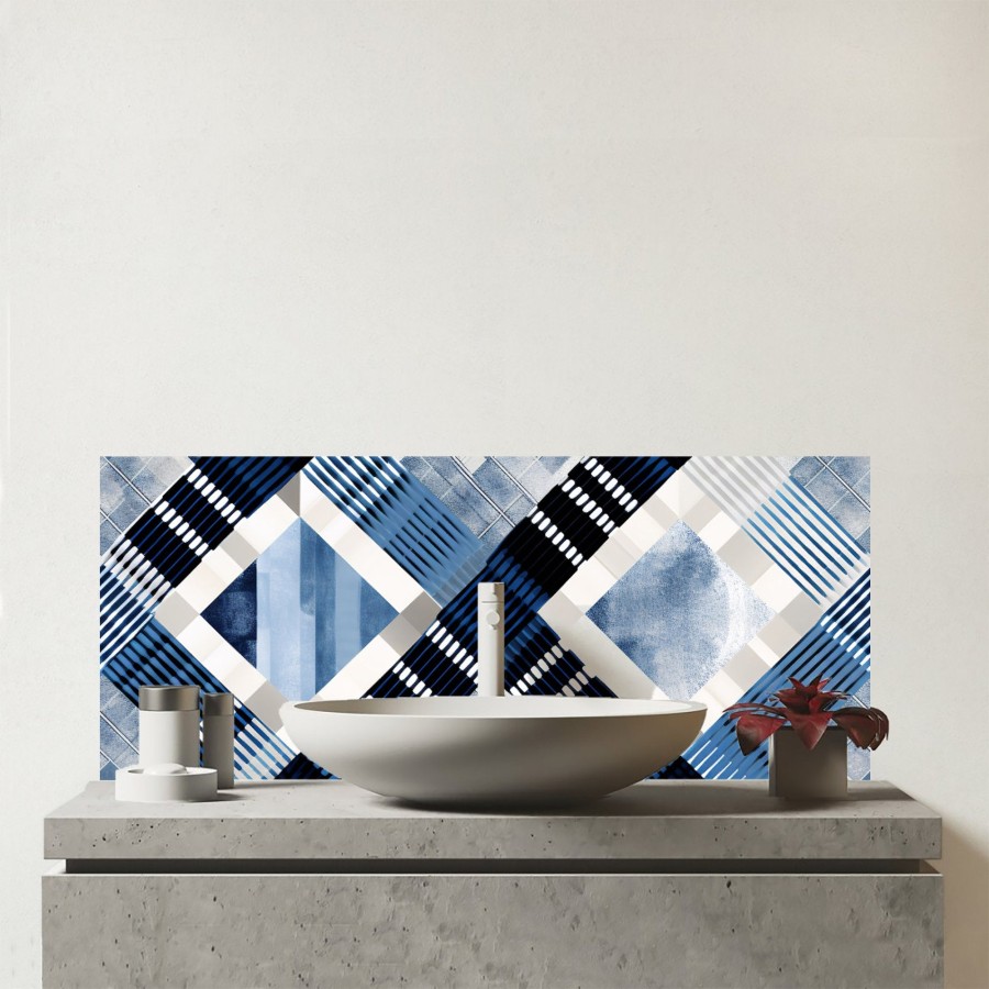 Click to view product details and reviews for Checkered Square Black And Blue Glass Bathroom Splashback.