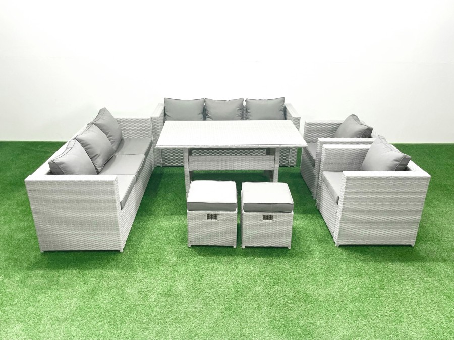 Click to view product details and reviews for Fimous Rattan Garden Furniture Set Outdoor 8 Seater Patio Dinin G Sofa Sets With Dining Table 2 Chairs 2 Small Footstools Light Grey Mixed.