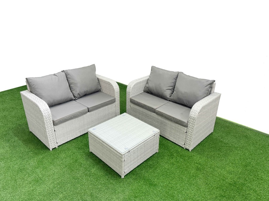 Click to view product details and reviews for Fimous 4 Seater Outdoor Love Sofa Set Rattan Garden Furniture Set With Square Coffee Table Light Grey.