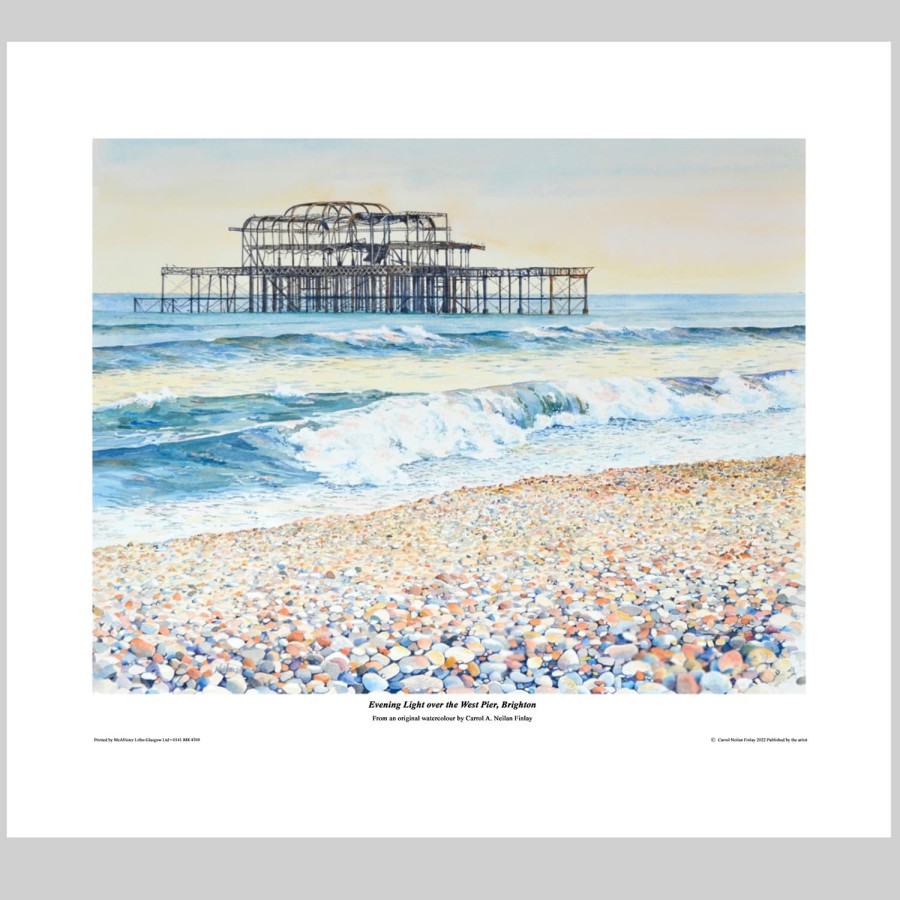 Brighton West Pier Print Limited Edition Watercolour Pebbles Beach