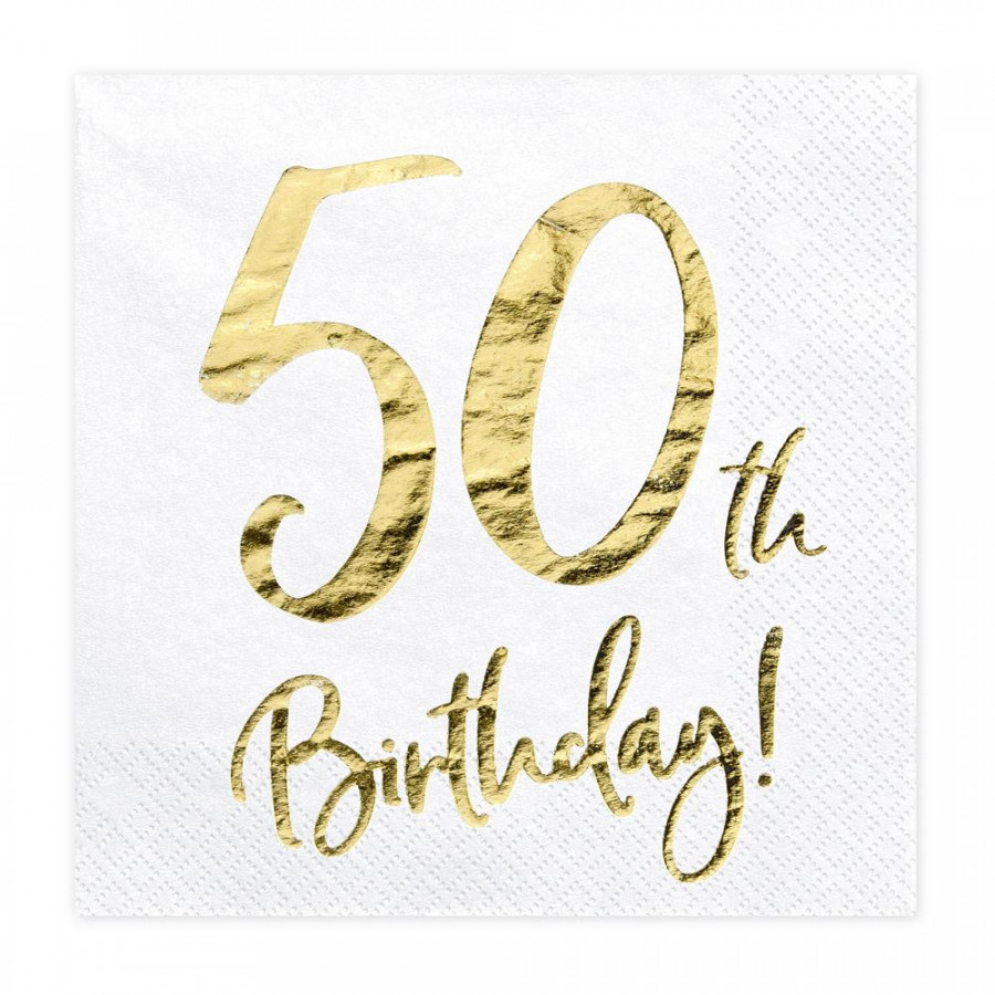 Click to view product details and reviews for 50th Birthday Paper Party Napkins X 20 White And Gold.