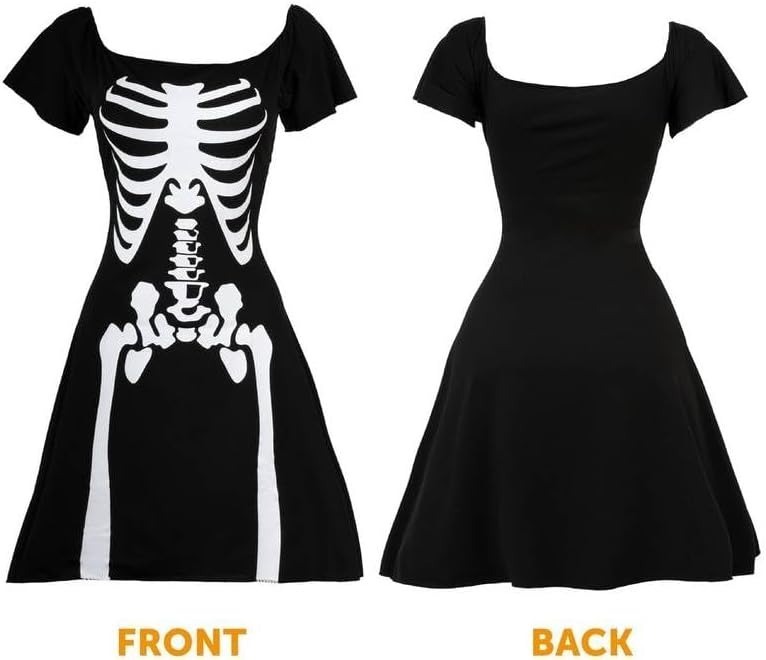 Ladies Day of the Dead Senorita Skeleton Costume | 4 Pcs | Dress, Tights, Headband & Face Tattoos