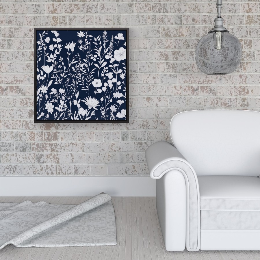 Click to view product details and reviews for Blue And White Floral Silhouette Framed Canvas 16 X 16 Black.