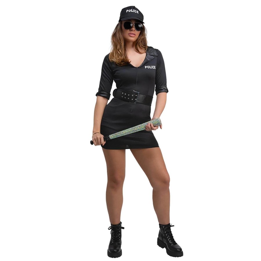 Adults Naughty Police Officer Uniform Black Dress Cap Belt Costume