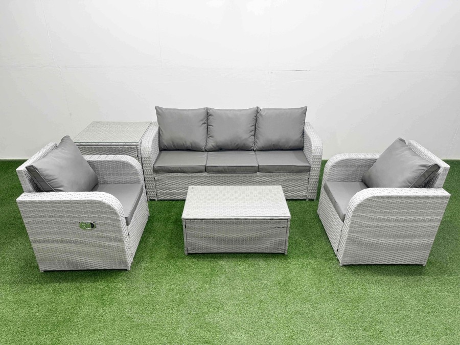Click to view product details and reviews for Fimous Pe Rattan Garden Furniture Set Reclining Chair Sofa Lounge Sofa Set Oblong Coffee Table Side Table Light Grey. Click to view product details and reviews for Fimous Pe Rattan Garden Furniture Set Reclining Chair Sofa Lounge Sofa Set Oblong Coffee Table Side Table Light Grey.