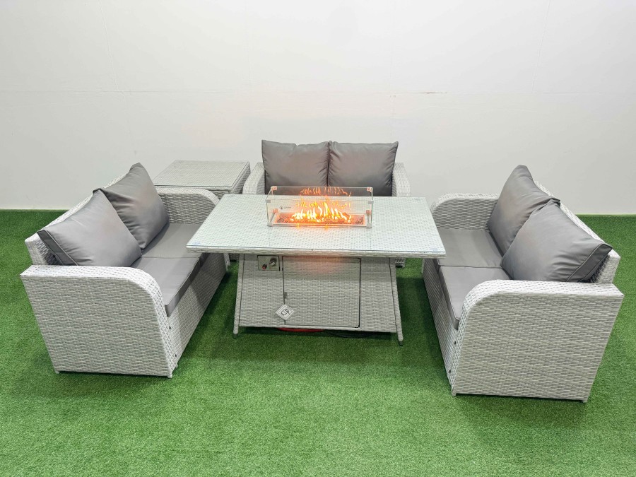 Click to view product details and reviews for Fimous 6 Seater Pe Wicker Rattan Furniture Sofa Sets With Firepit Dining Table 2 Seater Love Sofa Side Table Light Grey.
