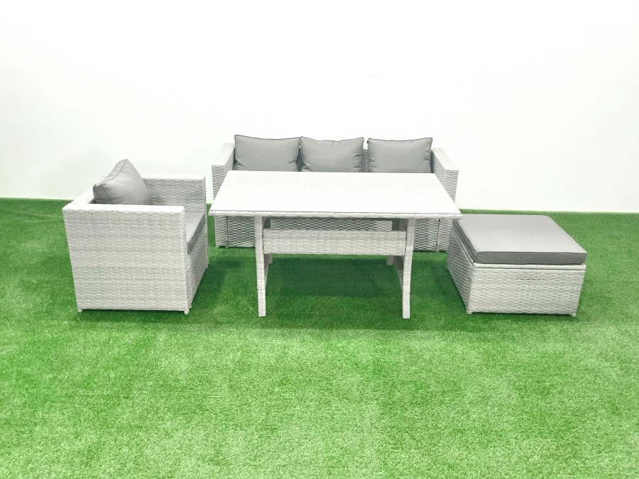 Click to view product details and reviews for Fimous Garden Dining Set Outdoor Rattan Furniture Set With Sofa Dining Table Big Footstool Light Grey Mixed.