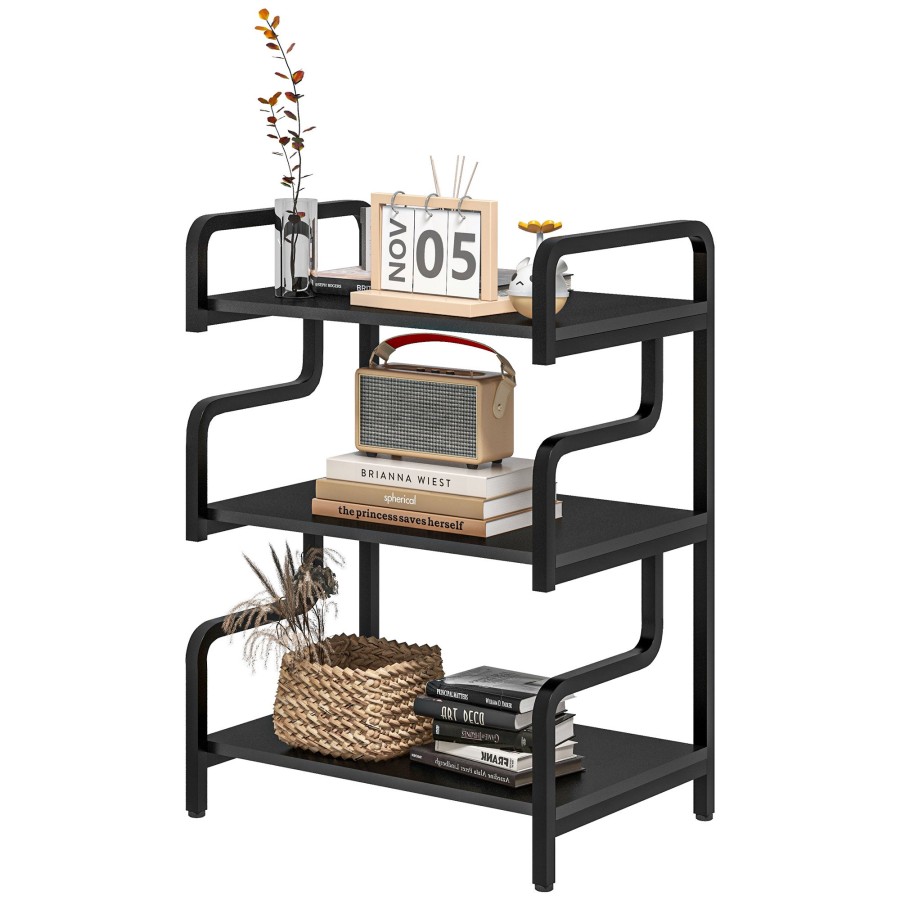3 Tier Storage Shelves Metal Shelving Unit Industrial Printer Table For Home Office Display Rack For Living Room Black Party Supplies Countyfetes