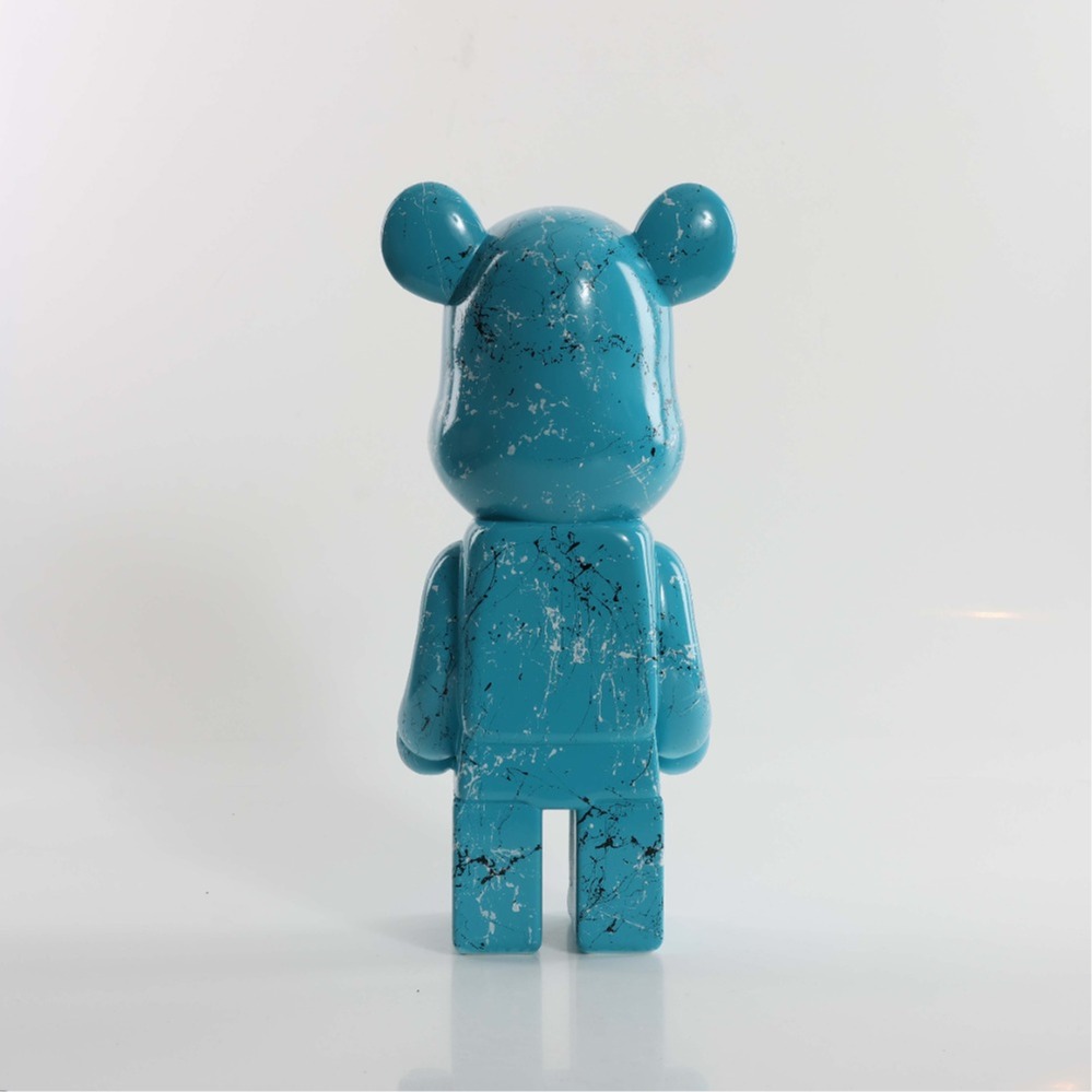 Blue Aqua Marble Hand Painted Custom Resin Bear Statue Sculpture 28cm Home Accessories Desk Ornament Collectible Piece Graffiti Urban Art