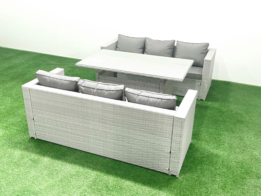 Click to view product details and reviews for Fimous Rattan Garden Furniture Set 6 Seater Outdoor Sofa Set With Dining Table Light Grey Mixed.