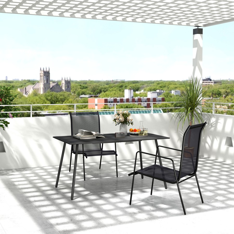 Click to view product details and reviews for Outsunny Garden Table For 6 Person Rectangle Outdoor Table With Easy Clean Slat Top Rust Resistant Steel Frame For Deck Balcony 150 X 80 X 74 Cm.