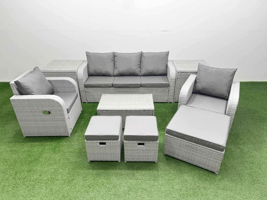 Click to view product details and reviews for Fimous Pe Rattan Garden Furniture Set Reclining Chair Sofa Lounge Sofa Set Oblong Coffee Table 2 Side Table 3 Stools Light Grey. Click to view product details and reviews for Fimous Pe Rattan Garden Furniture Set Reclining Chair Sofa Lounge Sofa Set Oblong Coffee Table 2 Side Table 3 Stools Light Grey.