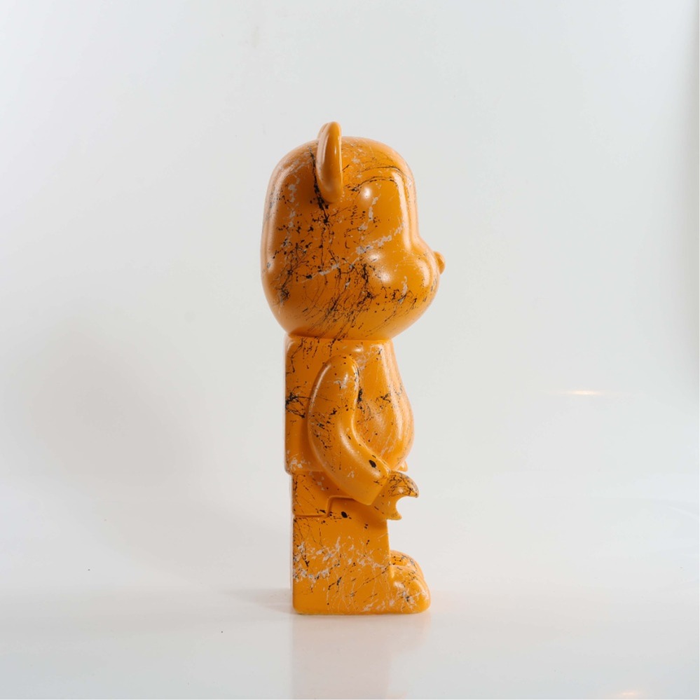 Yellow Marble Hand Painted Custom Resin Bear Statue Sculpture 28cm Home Accessories Desk Ornament Collectible Piece Graffiti Urban Art