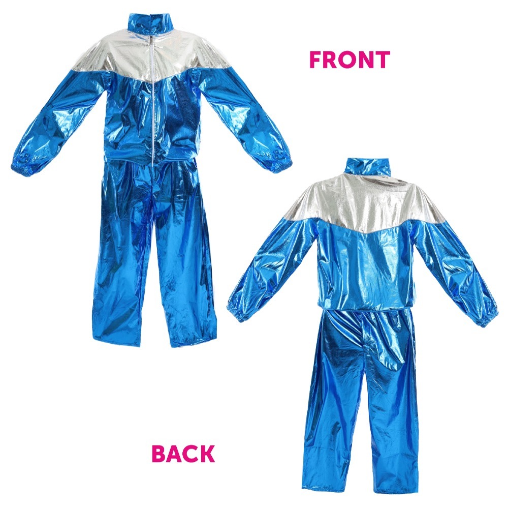 Mens Blue & Silver Shell Suit Costume with Boombox & Accessories