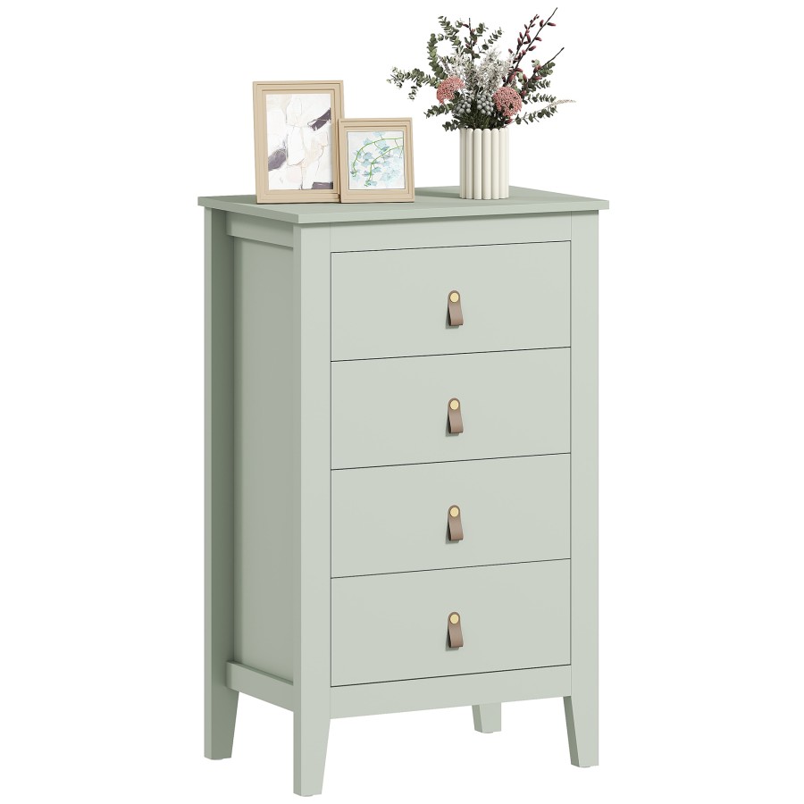 Click to view product details and reviews for Homcom Bedroom Chest Of Drawers Modern 4 Drawer Dresser Cabinet With Pu Leather Handles And Metal Runners For Living Room Hallway Entryway Green.