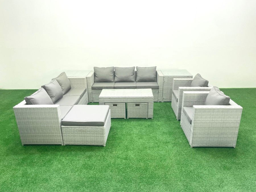 Click to view product details and reviews for Fimous Outdoor Garden Furniture Rattan Sofa Set With 2 Armchairs Oblong Coffee Table 3 Footstools 2 Side Tables Light Grey Mixed. Click to view product details and reviews for Fimous Outdoor Garden Furniture Rattan Sofa Set With 2 Armchairs Oblong Coffee Table 3 Footstools 2 Side Tables Light Grey Mixed.