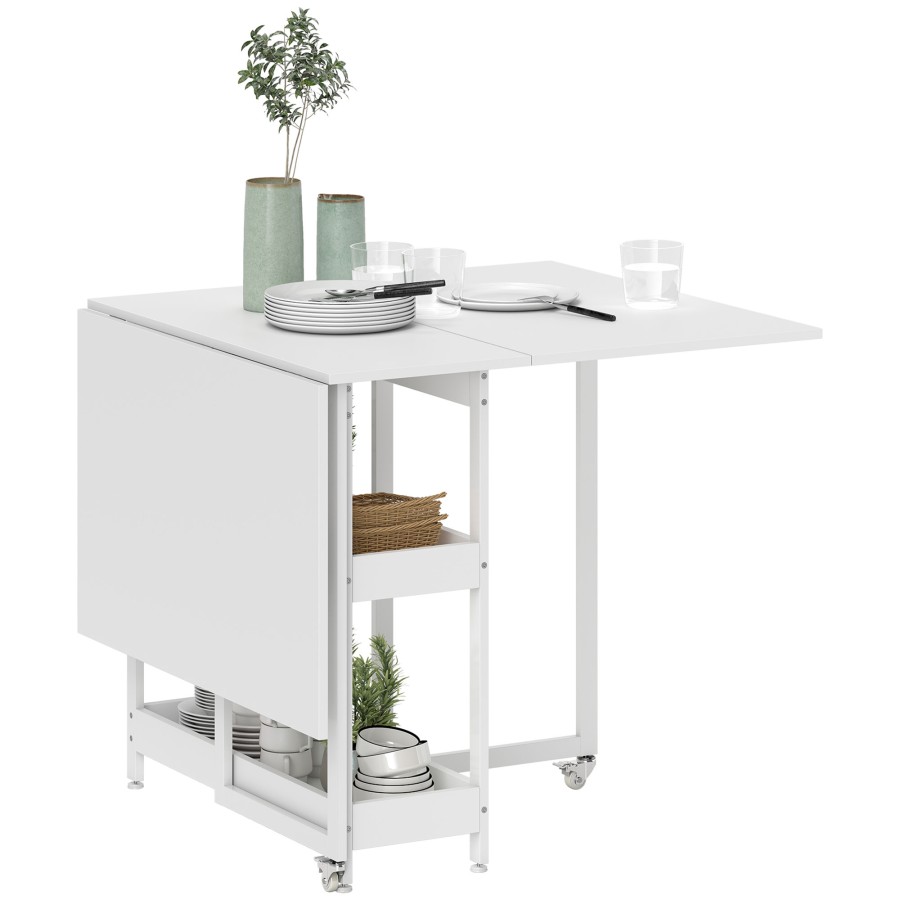 Click to view product details and reviews for Homcom Industrial Folding Dining Table Drop Leaf Table With Open Compartments For Small Spaces Kitchen Dining Room White.