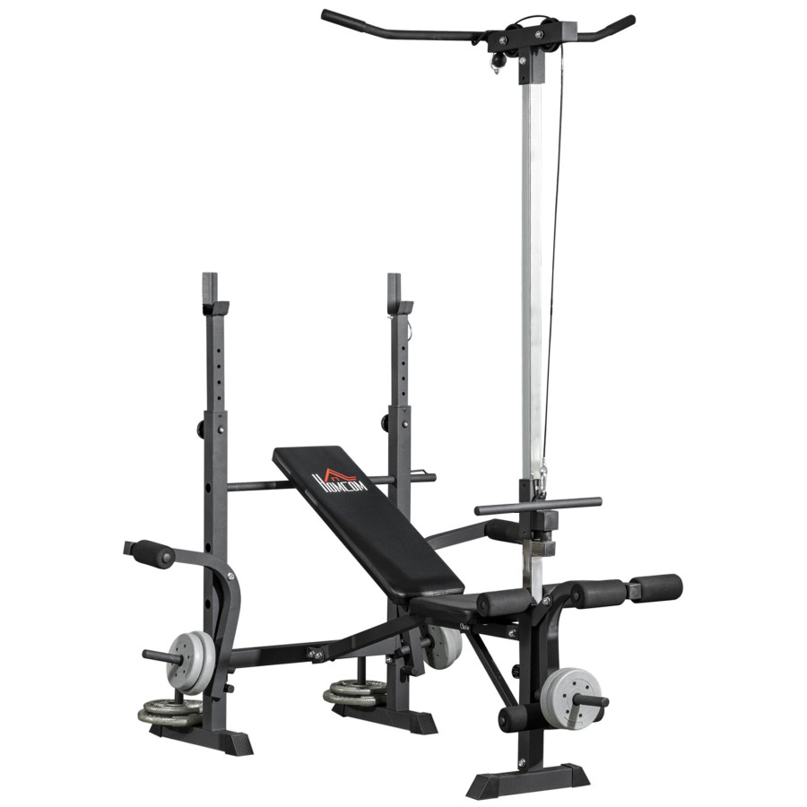 Click to view product details and reviews for Homcom Adjustable Weight Bench With Pulley System Incline Bench Press Set With Squat Rack Leg Developer Butterfly And Weight Storage For Home Gym.