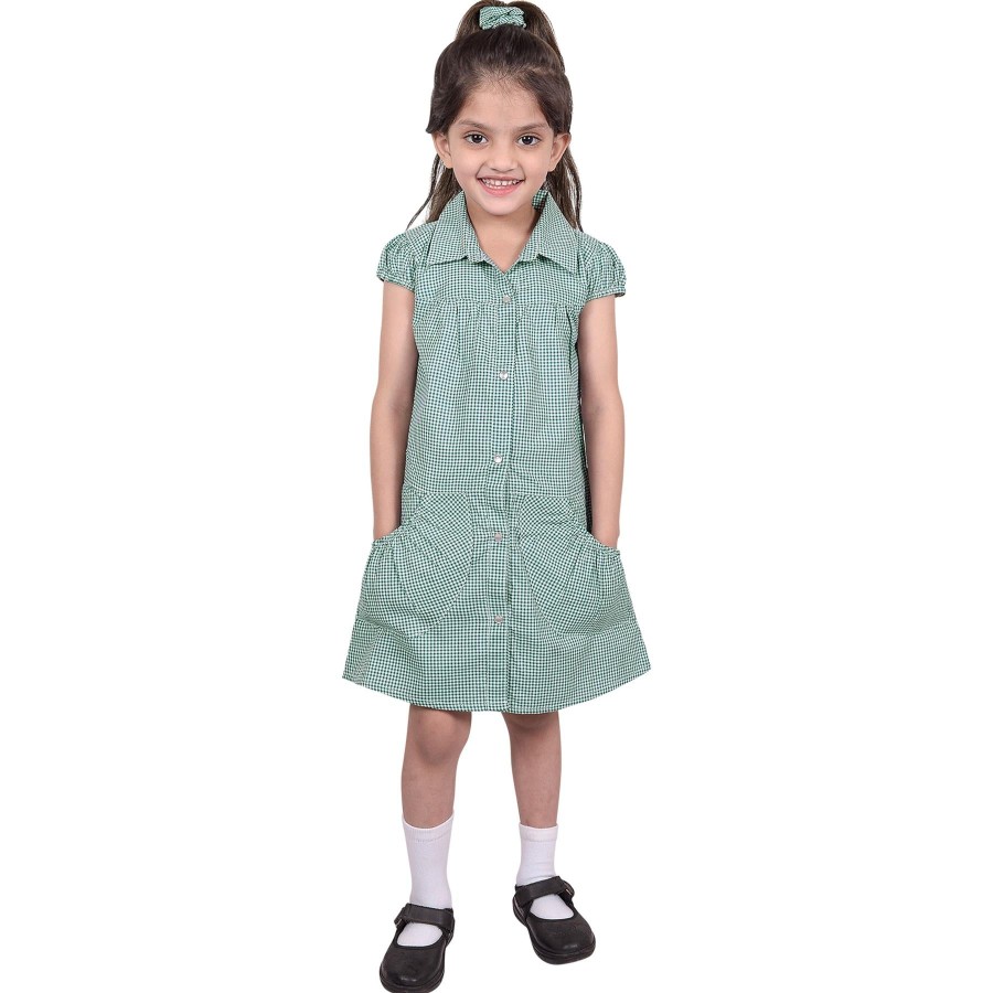 Click to view product details and reviews for Girls Uniform School Dress Gingham Check Printed Dress With Matching Scrunchies 9 10 Years Blue.