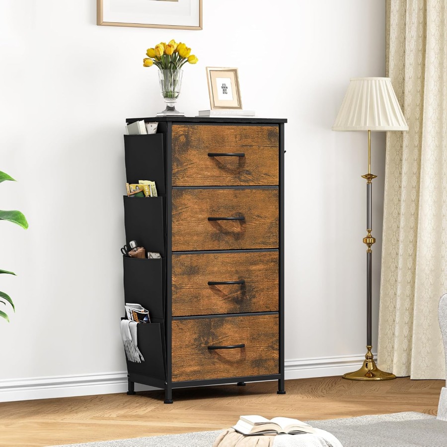 4-Drawer Fabric Storage Organizer with Metal Frame and Wooden Top