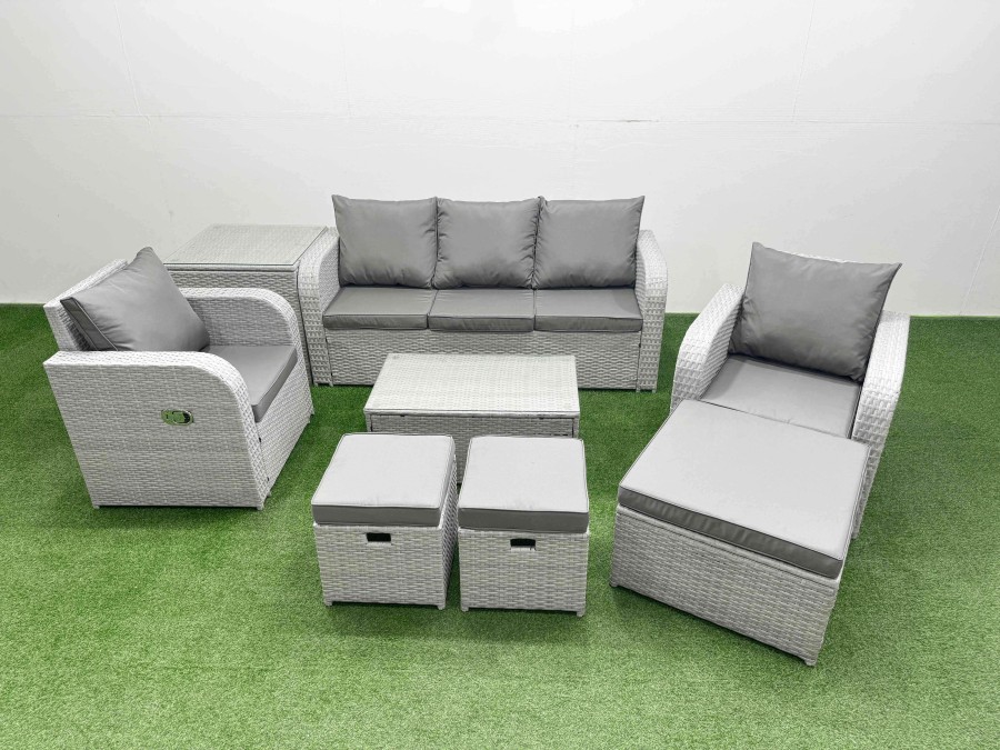 Click to view product details and reviews for Fimous Pe Rattan Garden Furniture Set Reclining Chair Sofa Lounge Sofa Set Oblong Coffee Table Side Table 3 Stools Light Grey. Click to view product details and reviews for Fimous Pe Rattan Garden Furniture Set Reclining Chair Sofa Lounge Sofa Set Oblong Coffee Table Side Table 3 Stools Light Grey.
